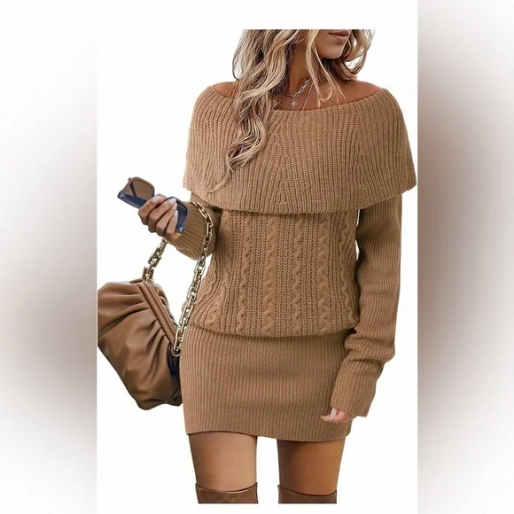🆕Elegant Off-Shoulder Sweater Dress - Picture 1 of 2